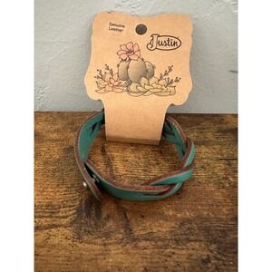 Justin Genuine Leather Braided Teal Bracelet Snap Closure Western Boho